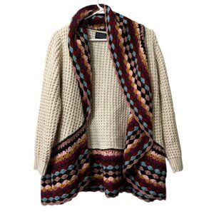 Crochet Cardigan Women Open‎ Front Size S/M Chunky Acrylic Cottagecore Bohemian